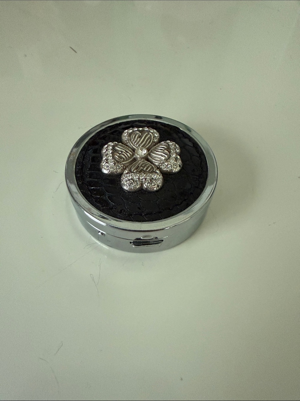 Brighton Black and Silver Floral Compact Pill Case